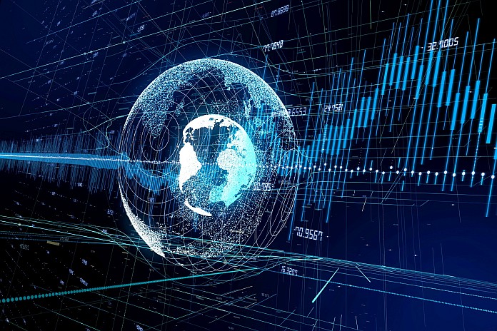 Global network and financial technology concept.
